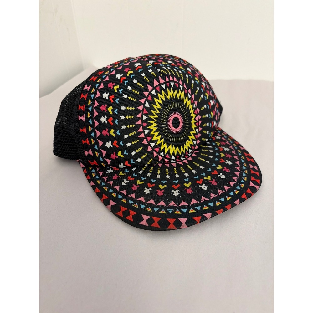 Pugs Trucker Hat Unisex OSFM Black Multi-Color Kaleidoscope Mandala Cap‎